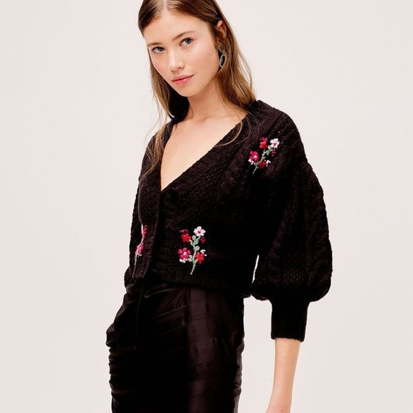 For Love And Lemons Amaryllis Cropped Cardigan Black XL NEW - Picture 4 of 7